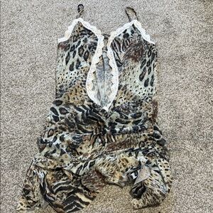 Leopard Print Lace Trim mini dress